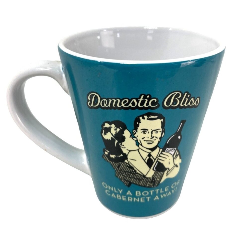 Domestic Bliss Retro Ceramic Coffee Mug  Only A Bottle Of Cabernet Away